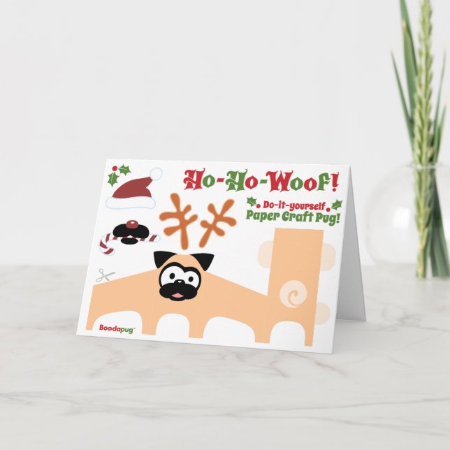 Cartão De Festividades Paper Pug Holiday Card (Frente)