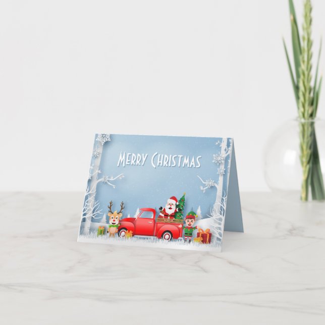 Cartão De Festividades Papercut Santa & Friends Red Truck (Frente)