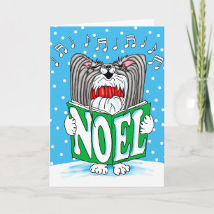 Cartão De Festividades Papillon Christmas Caroler BW