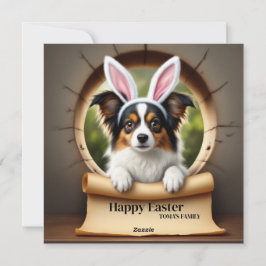 Cartão De Festividades Papillon dog - com Nome da Família