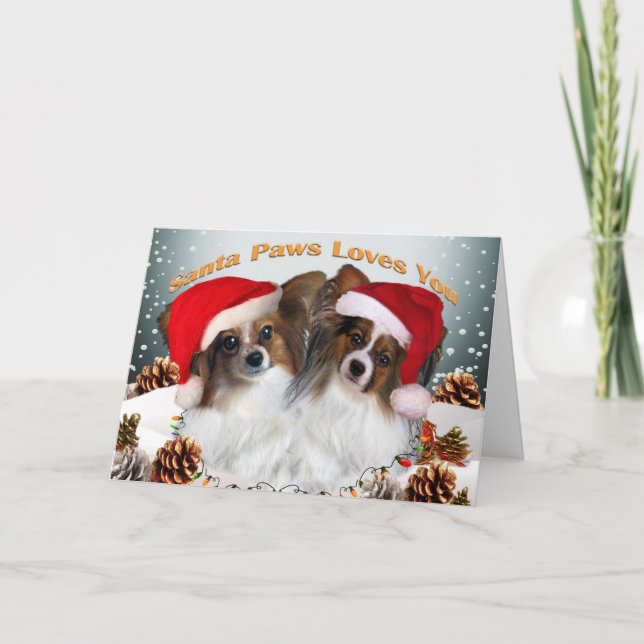 Cartão De Festividades Papillon Santa Paws Loves You Cards (Frente)