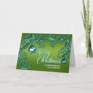 Cartão De Festividades para a neta e a parceira Green e Turquoise