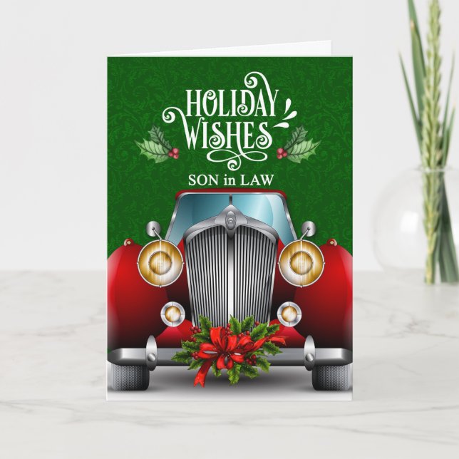 Cartão De Festividades para Filho em Direito, Red Classic Car Christmas (Frente)