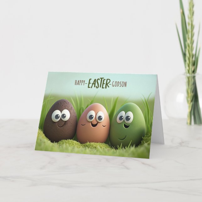 Cartão De Festividades para Godson Funny Easter Ovos e Humor Bobo (Frente)