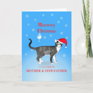 Cartão De Festividades Para mãe e padrasto, Meowwy Natal gato