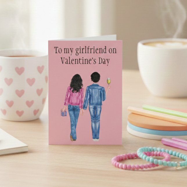 Cartão De Festividades Para minha Namorada no Dia dos Namorados Aquarela (Criador carregado)