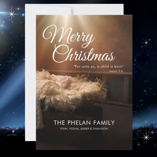 Cartão De Festividades Para nós, uma criança é um Natal religioso Nascer (Available as instant download, or order and ship. Merry Christmas!)