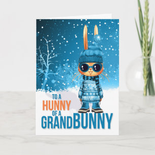 Cartão De Festividades para o jovem neto Cute Blue Christmas Grandbunny