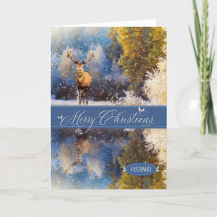 Cartão De Festividades para o marido natal Winter Woodland Deer