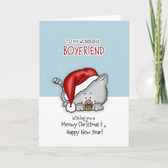 Cartão De Festividades Para o meu maravilhoso Namorado- Cat Christmascard (Frente)