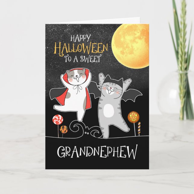 Cartão De Festividades para o sobrinho PURRfect Halloween Cats (Frente)