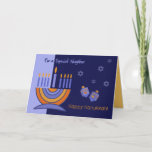 Cartão De Festividades Para o vizinho em Hanukkah<br><div class="desc">Feliz Hanukkah por um vizinho especial. Cartões de saudação personalizáveis de design Menorah e Dreidels. Cartões e presentes disponíveis na Categoria Feriados Judeus / Hanukkah da nossa loja.</div>