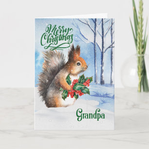 Cartão De Festividades Para o vovô de natal Squirrel Winter Woodland