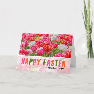Cartão De Festividades para Páscoa de Jardim de Tulipas Rosa Filha