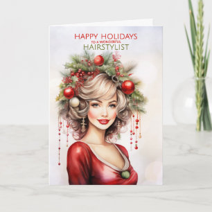 Cartão De Festividades para Penteado de Natal de Cabelereiro em Vermelho