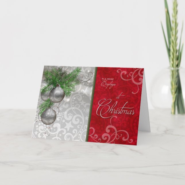 Cartão De Festividades Para um funcionário valioso em Vermelho e Prateado (Frente)