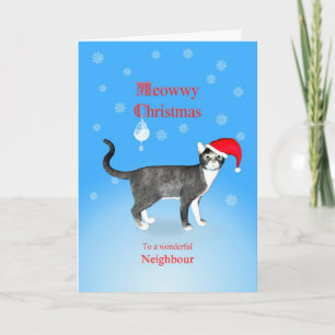 Cartão De Festividades Para um vizinho, Meowwy Natal gato