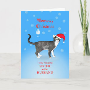 Cartão De Festividades Para uma irmã e cunhado, Meowwy Natal gato
