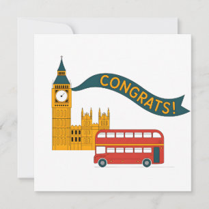 Cartão De Festividades Parabéns com tema de Londres com Big Ben
