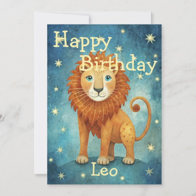 Cartão De Festividades Parabéns Leo Lion Zodiac Sinal (Frente)