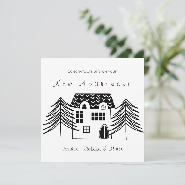 CARTÃO DE FESTIVIDADES PARABÉNS MINIMALISTAS NO SEU NOVO APARTAMENTO (Em pé/Frente)