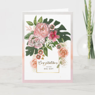 Cartão De Festividades Parabéns pelo Aniversário Floral e Dourado Blush