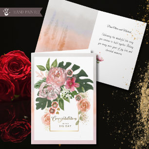Cartão De Festividades Parabéns pelo Aniversário Floral e Dourado Blush