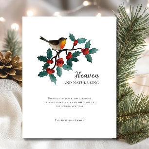 Cartão De Festividades Paraíso e Natureza Canta Pássaro de inverno Holly