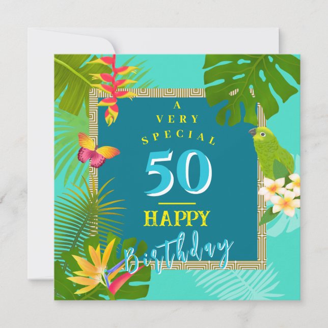 Cartão De Festividades Paraíso Tropical Yarly Teal Birthday Card (Frente)