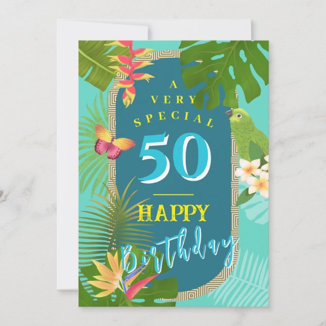 Cartão De Festividades Paraíso Tropical Yarly Teal Birthday Card (Frente)
