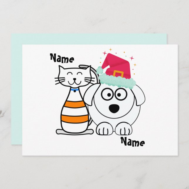 Cartão De Festividades Parceiros de Gatos e Cães Fofos Personalizáveis (Frente/Verso)