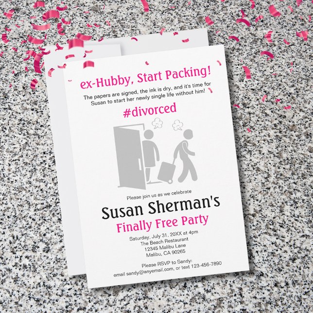 Cartão De Festividades Partido Divorciário Finalmente Liberdade Feminina  (Throw her a Finally Free ex-Hubby, Start Packing! divorce party to celebrate her new-found freedom.)