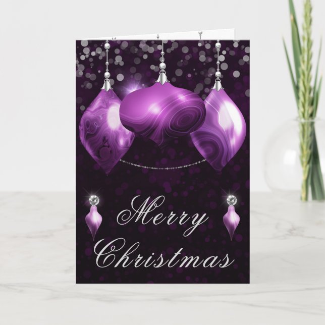 Cartão De Festividades Partido Jante de Natal da Agate Baubles Roxo (Frente)