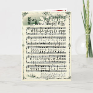 Cartão De Festividades Partitura Antiga Hark the Herald Angels Sing 