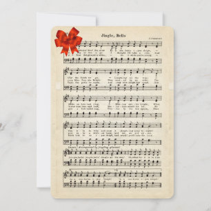 Cartão De Festividades Partitura Antiga Jingle Bells, Laço de Seda Vermel