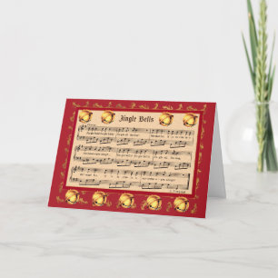 Cartão De Festividades partitura de Jingle Bells com sinos e dourado fals