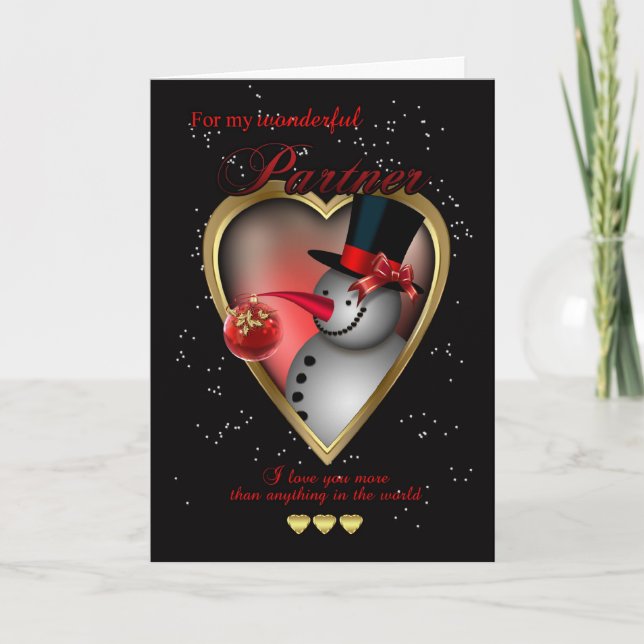 Cartão De Festividades Partner Christmas Card - Snowman In Heart (Frente)