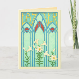 Cartão De Festividades Páscoa Art Nouveau com Lírios Brancos