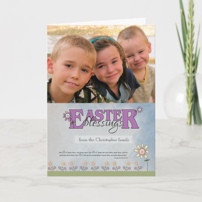 Cartão De Festividades Páscoa Bênçãos flores e fotos das escrituras (Frente)