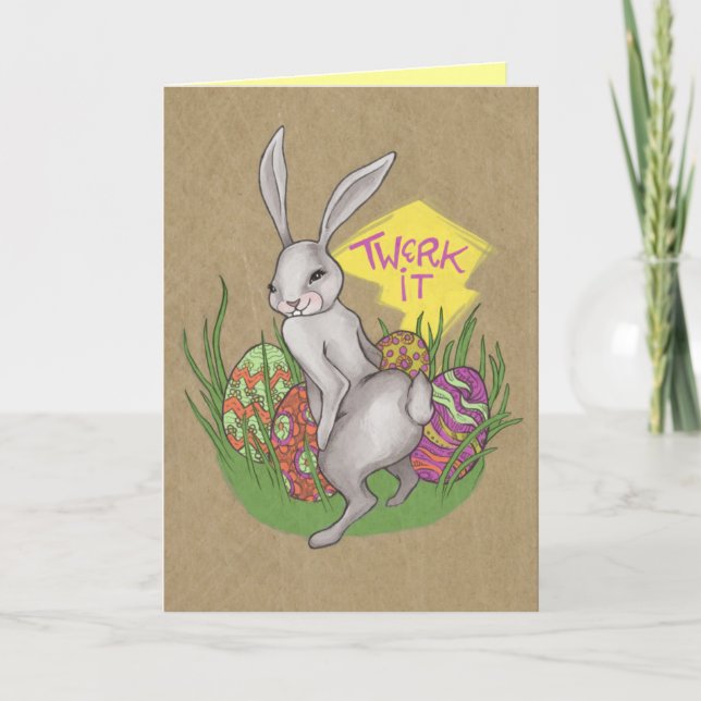 Cartão De Festividades Páscoa Bunny Twerk (Frente)