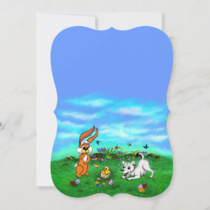 Cartão De Festividades Páscoa - Capô de Cachorrinho com Coelho e Pintinho