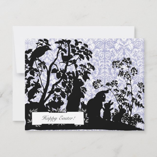 Cartão De Festividades Páscoa Clássica Bunnies  Saudações Azul (Frente)