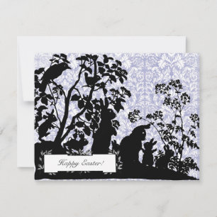 Cartão De Festividades Páscoa Clássica Bunnies Saudações Azul