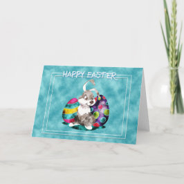 Cartão De Festividades Páscoa - Coelhinho Bonito com Ovos