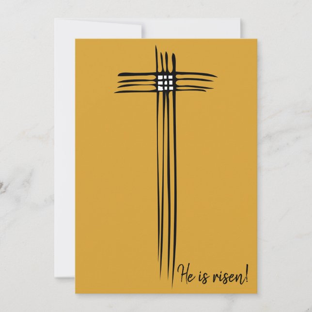 Cartão De Festividades Páscoa Cross Yellow Jesus é risen card (Frente)
