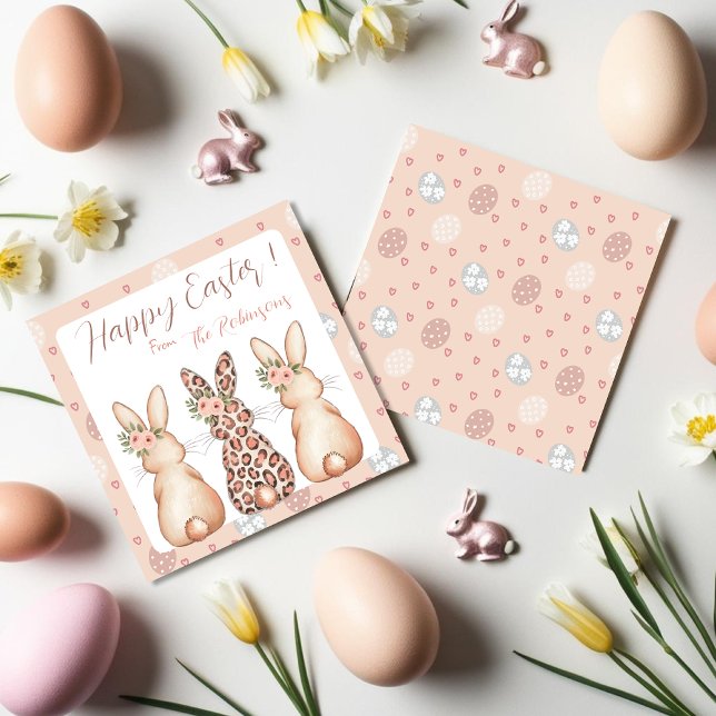 Cartão De Festividades Páscoa de Boho Floral Crown Bunnies (Boho Floral Crown Bunnies Easter custom Holiday Card)