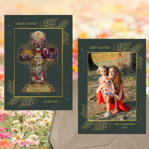 Cartão De Festividades Páscoa de Fotografia da Família de Resurreição Cru