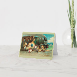 Cartão De Festividades Páscoa de Vintage russa com comboio