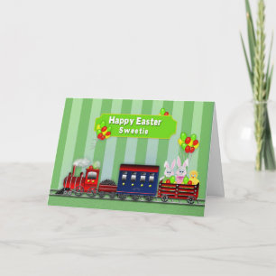 Cartão De Festividades Páscoa - Docinho - Comboio/Coelhos/Balões