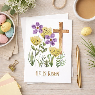 Cartão De Festividades Páscoa Ele É Placa Floral Bonito Risen